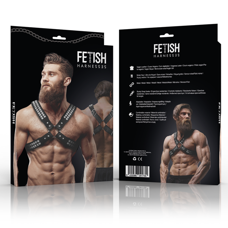 FETISH SUBMISSIVE ATTITUDE - HERREN-HALSBAND AUS ÖKOLEDER MIT GEKREUZTER BRUST UND NIETEN – Bild 4