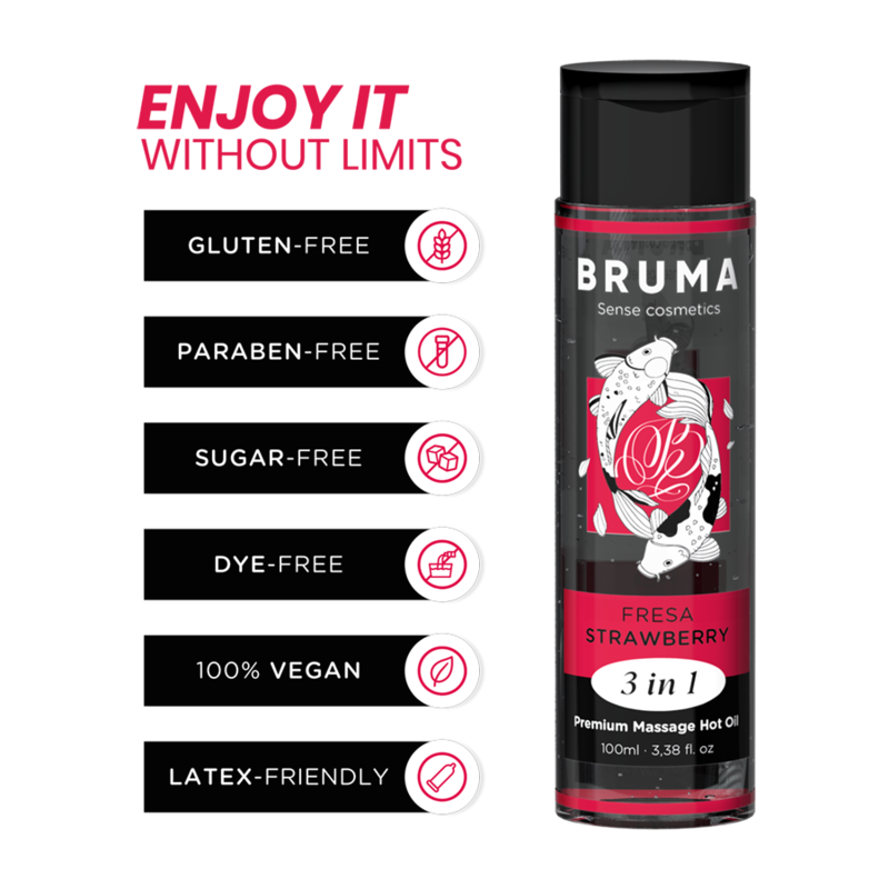BRUMA - PREMIUM-MASSAGEÖL MIT WÄRMEEFFEKT, ERDBEERE-GESCHMACK 3 IN 1 - 100 ML – Bild 3