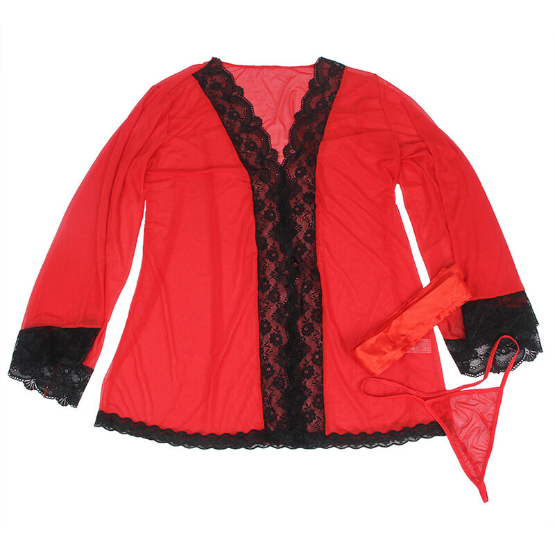 SUBBLIME - BATA TELA TRANSPARENTE DETALLE ENCAJE ROJO S/M – Bild 5