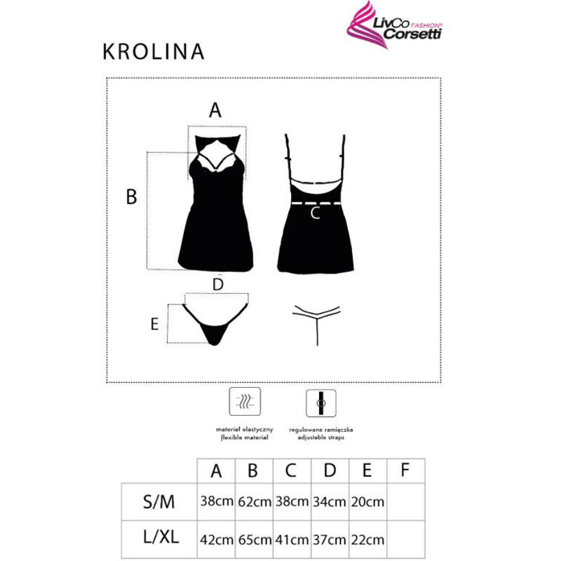 LIVCO CORSETTI FASHION - KROLINA LC 90734 CHEMISE + TANGA SCHWARZ S/M – Bild 4