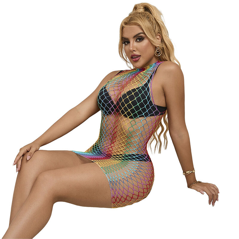 SUBBLIME - 952433 RAINBOW HOHER KRAGEN RMELLOSER NETZ KLEID EINE GRÖSSE – Bild 3