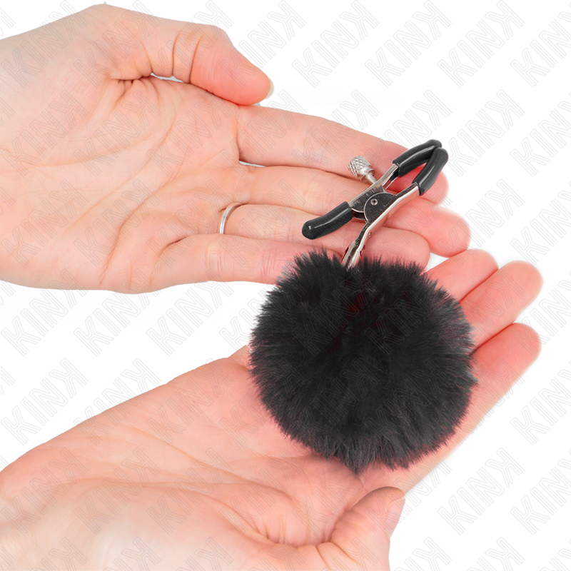 KINK - KUNSTFELLBALL-NIPPELKLAMMER SCHWARZ 6 CM – Bild 3