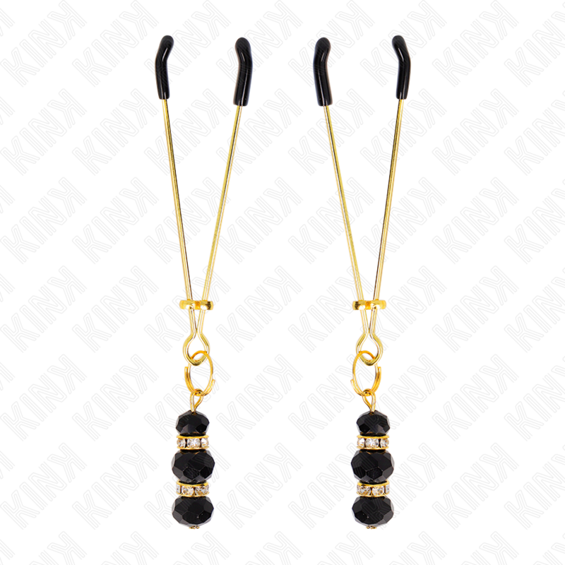 KINK - GOLDENE DÜNNE NIPPELKLEMMEN MIT 3 SCHWARZEN GLASPERLEN 7 CM – Bild 2