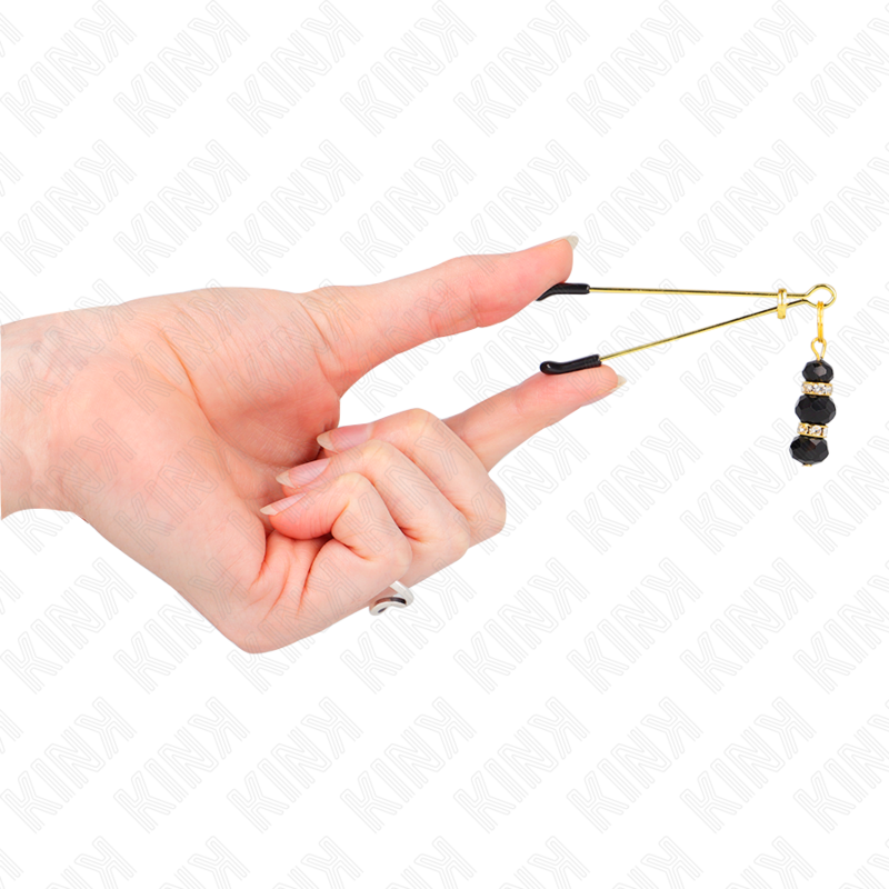 KINK - GOLDENE DÜNNE NIPPELKLEMMEN MIT 3 SCHWARZEN GLASPERLEN 7 CM – Bild 4