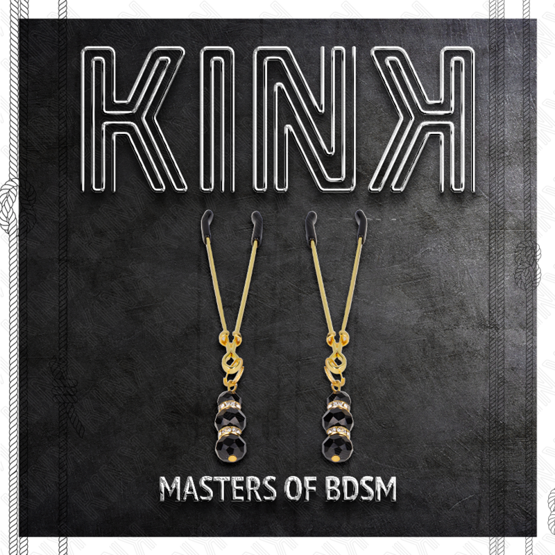 KINK - GOLDENE DÜNNE NIPPELKLEMMEN MIT 3 SCHWARZEN GLASPERLEN 7 CM – Bild 5