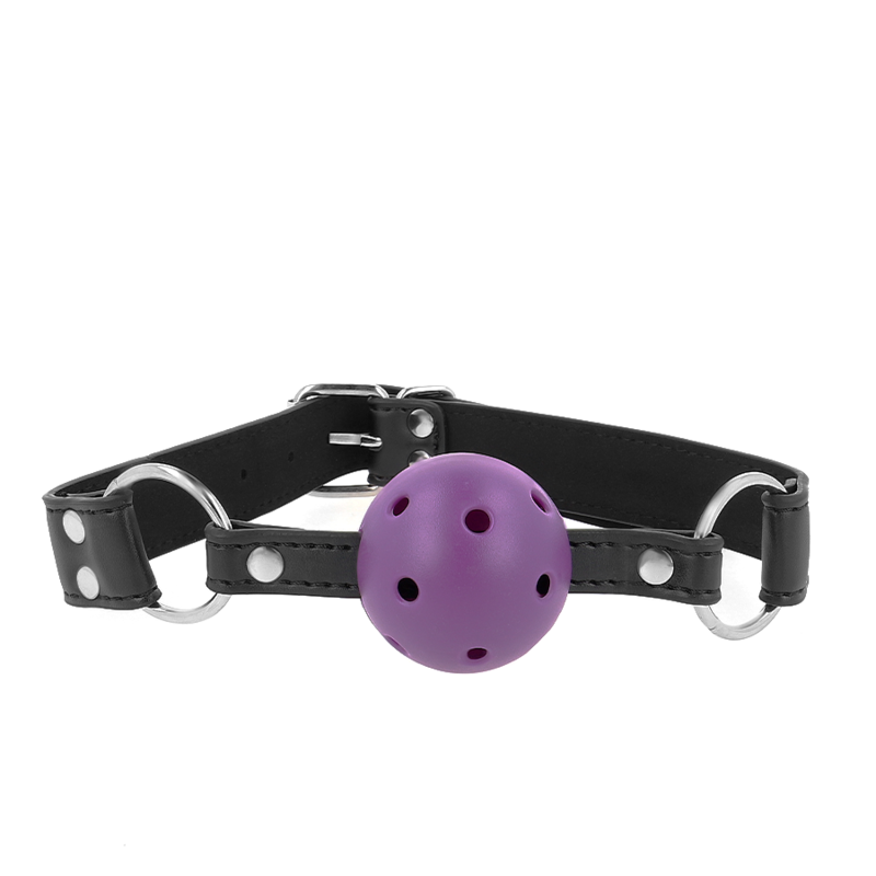 img_187714_16ca3ae8f96280732ab1048b188ac313_1.png KINK - ATMUNGSAKTIVER BALL 4 CM KNEBEL MIT DOPPELNIET LILA 62,5 x 2,5 CM VERSTELLBAR 42-58 CM