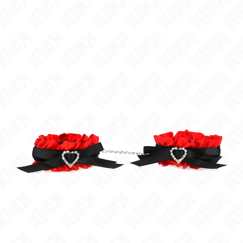 img_187743_c182ade44dda61935876617799aaaf61_1.png KINK - ELASTISCHE HANDGELENKSFESSELN AUS SPITZE MIT ROTEN HERZDETAILS, VERSTELLBAR 22-35 CM