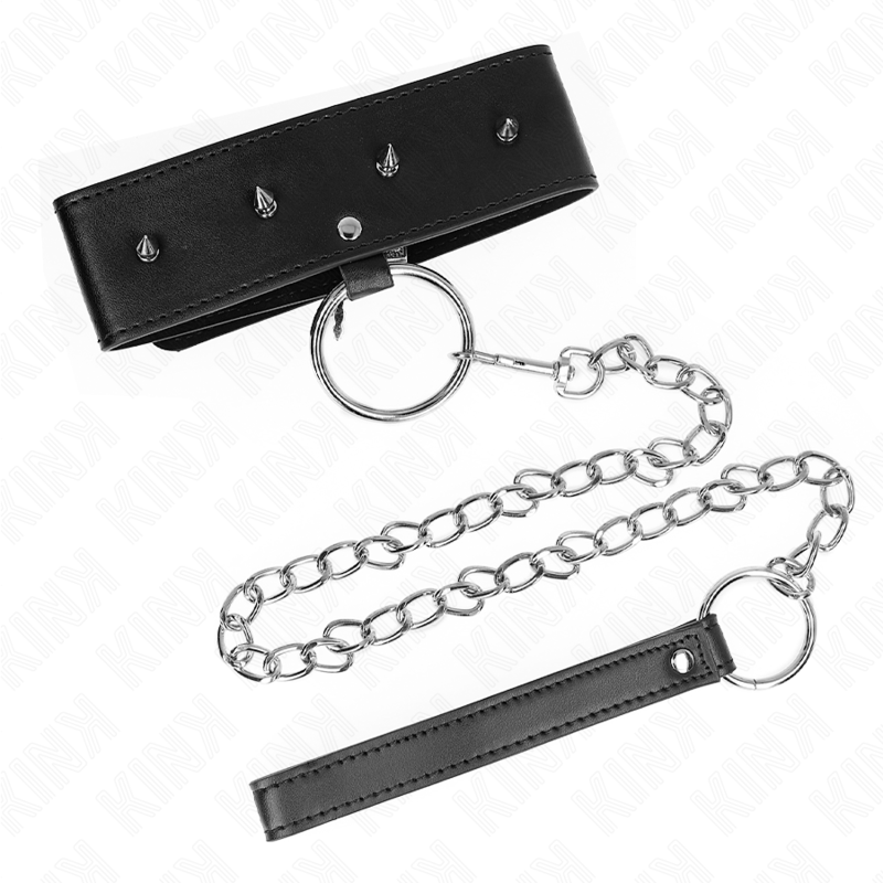 KINK - HALSKETTE 65 CM MIT LEINE MIT SILBERNEN NIETEN MODELL 2 VERSTELLBAR 36-43 CM X 5 CM – Bild 4