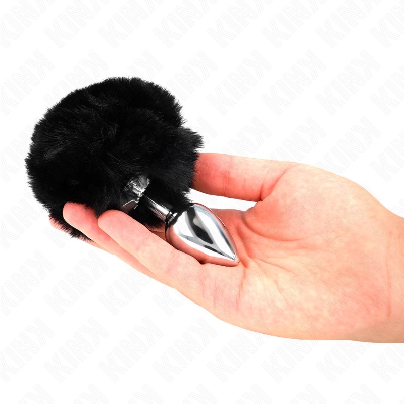 KINK - EDELSTAHL-PLUG 7 x 3 CM MIT SCHWARZEM KANINCHENSCHWANZ AUS KUNSTFELL 8 CM – Bild 3