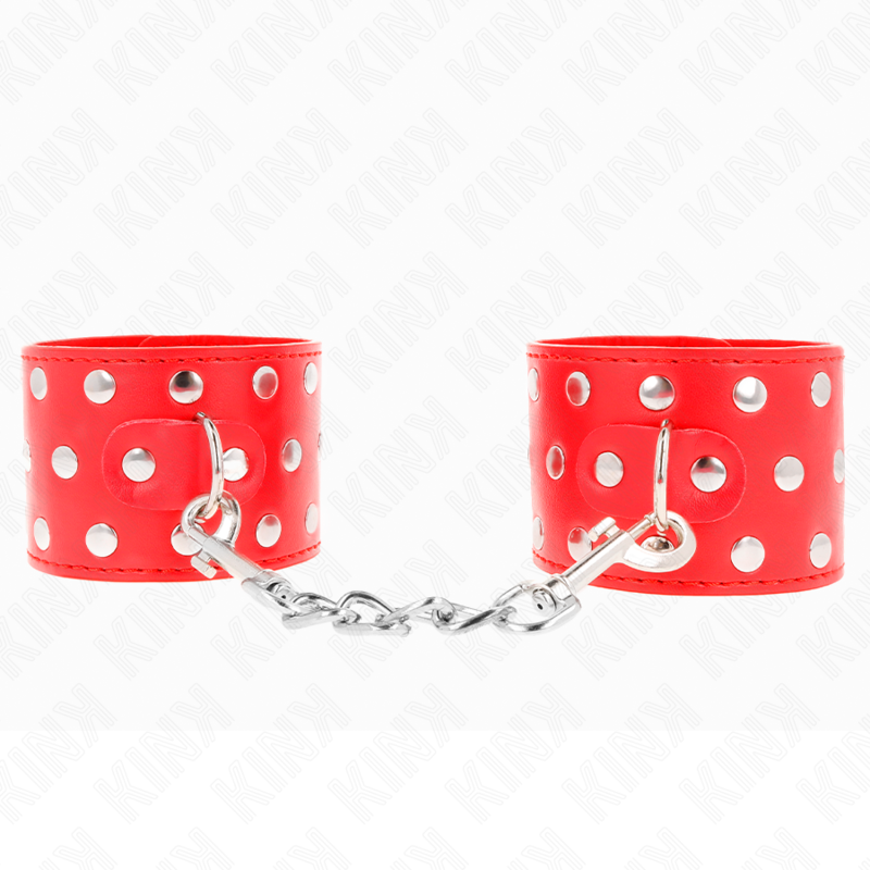 img_189203_3376c5e8d51a232863d59fd06bdb9439_1.png KINK - HANDGELENKFESSELN MIT DRUCKVERSCHLUSS VOLLER NIETEN ROT VERSTELLBAR 19-24 CM X 5,5 CM