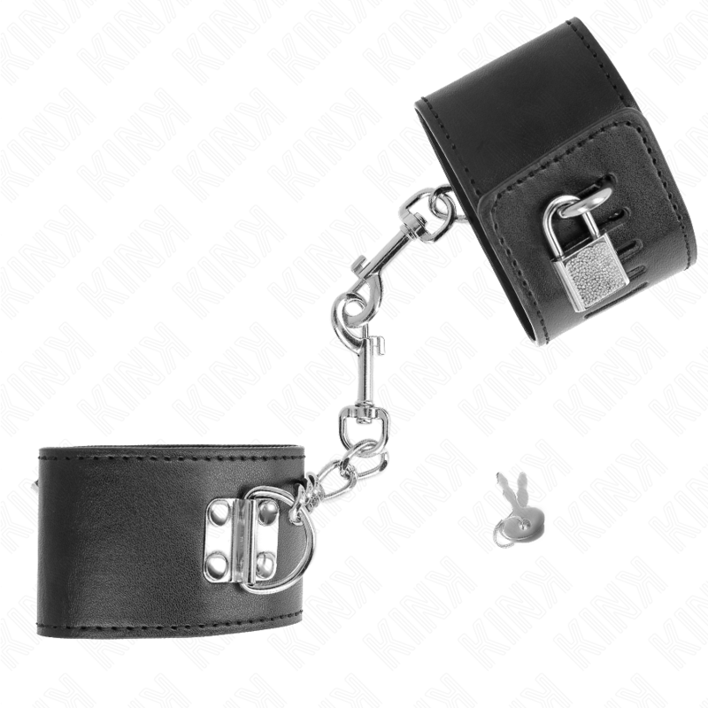 KINK - HANDGELENKFESSELN MIT VORHÄNGESCHLOSS VERSCHLUSS SCHWARZ VERSTELLBAR 16-23 CM X 5,5 CM – Bild 2