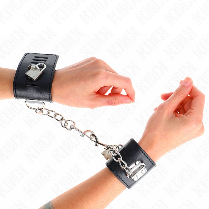 KINK - HANDGELENKFESSELN MIT VORHÄNGESCHLOSS VERSCHLUSS SCHWARZ VERSTELLBAR 16-23 CM X 5,5 CM – Bild 4