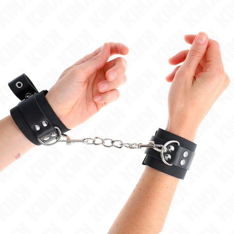 KINK - NYLON HANDGELENKFESSELN SCHWARZ MIT LEDERGURTE SCHWARZ VERSTELLBAR 19-29 CM X 5,1 CM – Bild 4