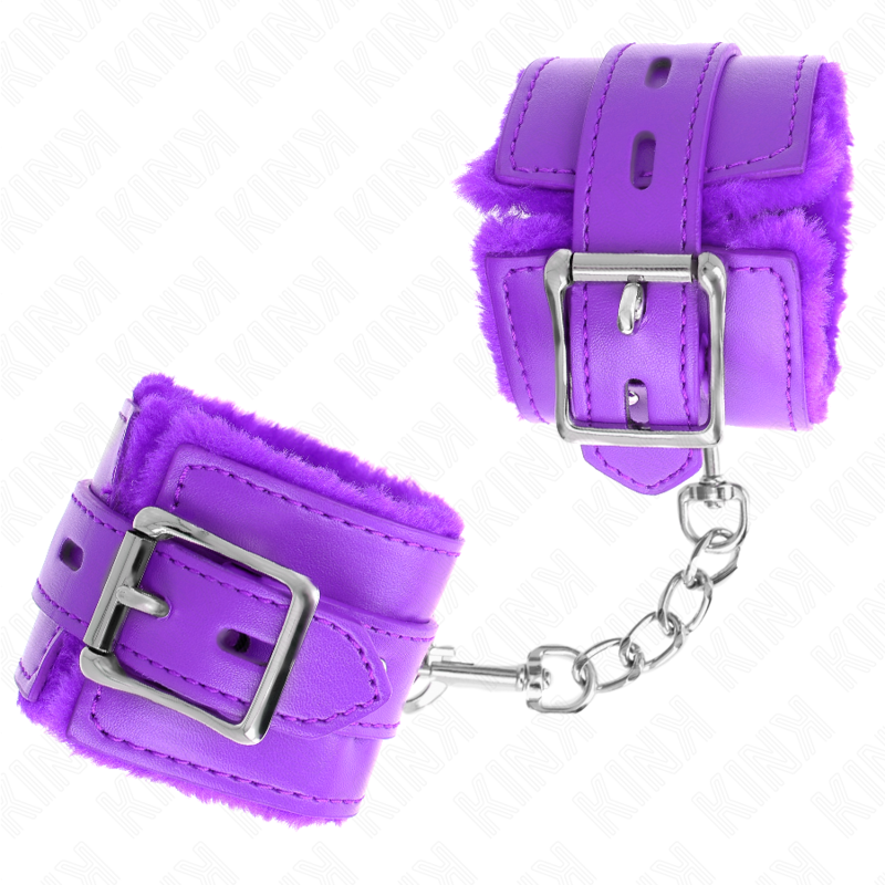 KINK - PELZGEFÜTTERTE HANDGELENKFESSELN MIT QUADRATISCHEN LÖCHERN, LILA UND LILA GÜRTEL, VERSTELLBAR 17-29 CM X 6 CM – Bild 2