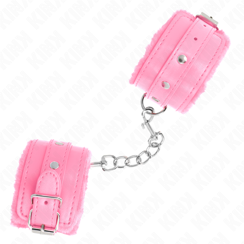 KINK - PREMIUM PELZGEFÜTTERTE HANDGELENKFESSELN ROSA MIT ROSA GÜRTEL VERSTELLBAR 17-29 CM X 6 CM – Bild 2