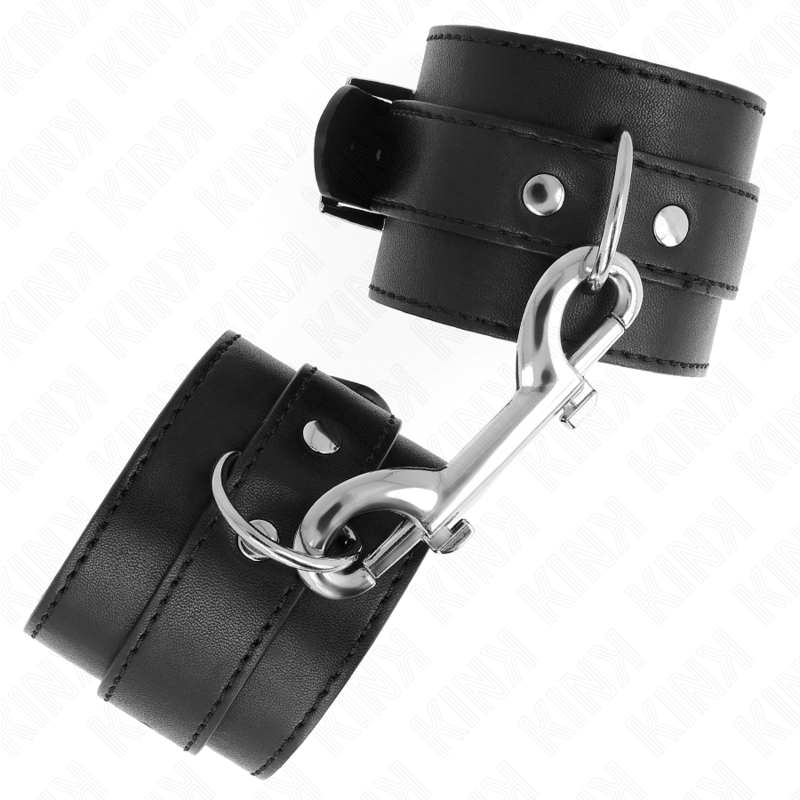 KINK - HANDGELENKFESSELN - EINZELNE NIETENREIHE UND GROSSE SCHNALLE SCHWARZ VERSTELLBAR 17-28 CM X 5 CM – Bild 2