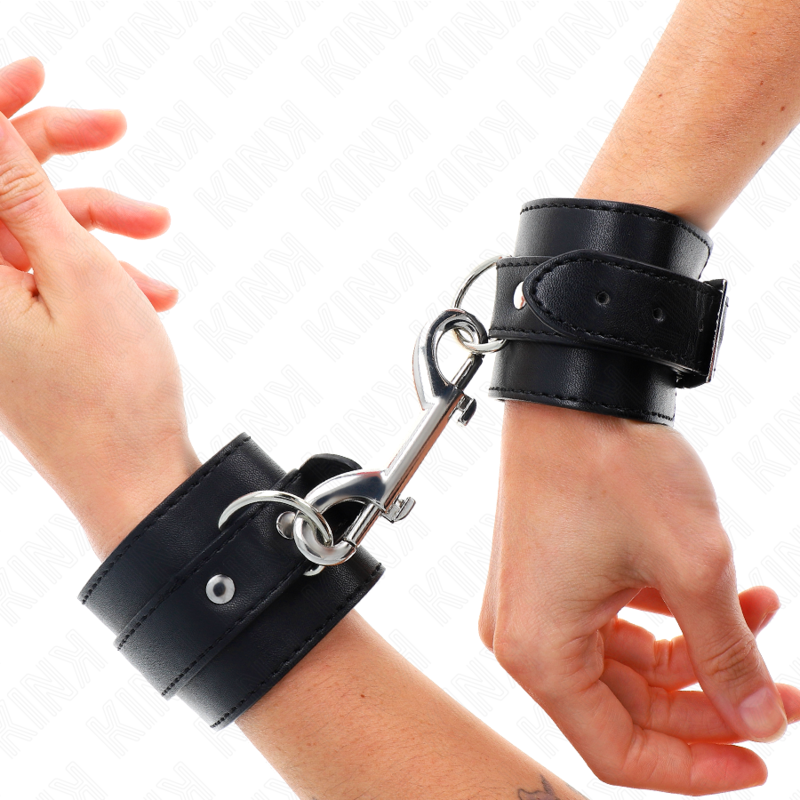 KINK - HANDGELENKFESSELN - EINZELNE NIETENREIHE UND GROSSE SCHNALLE SCHWARZ VERSTELLBAR 17-28 CM X 5 CM – Bild 4