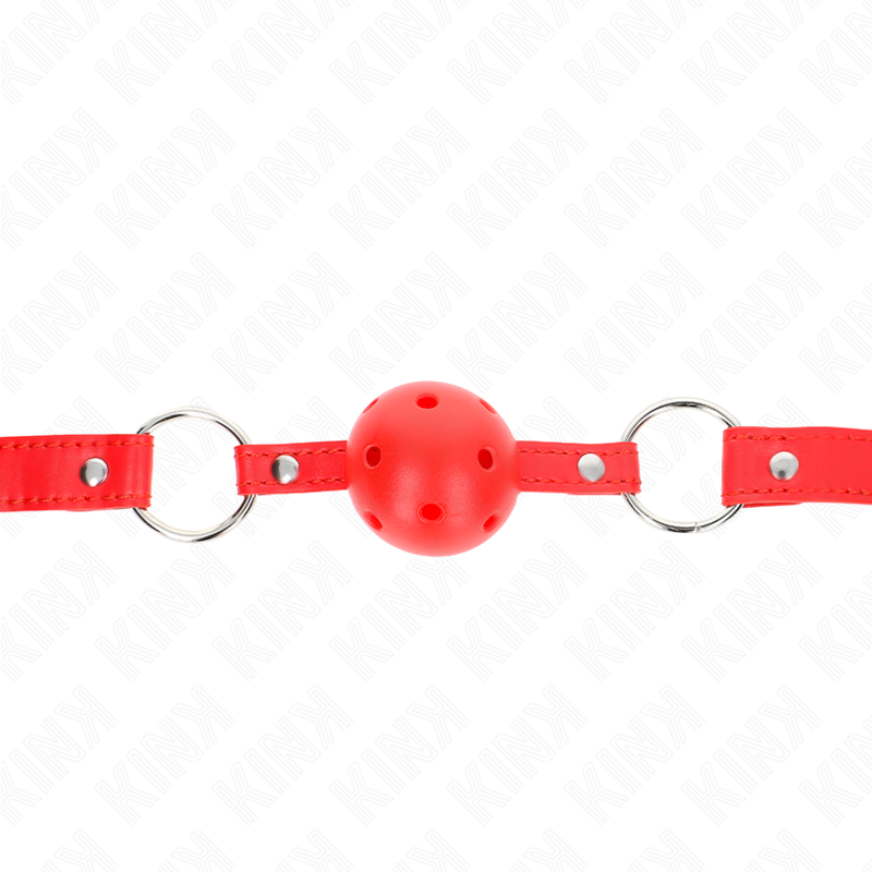 img_189668_3457e1fb0629e225f9804577717891ae_1.png KINK - ATMUNGSAKTIVER BALL 4 CM KNEBEL MIT DOPPELNIET MODELL 1 ROT 62,5 x 2,5 CM VERSTELLBAR 42-58 CM