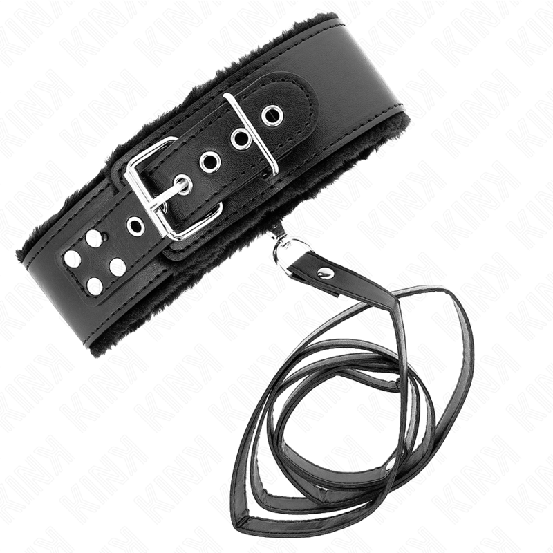 KINK - HALSKETTE MIT LEINE 116 CM MIT SILBERNEN NIETEN MODELL 4 SCHWARZ VERSTELLBAR 40-48 CM X 6 CM – Bild 4