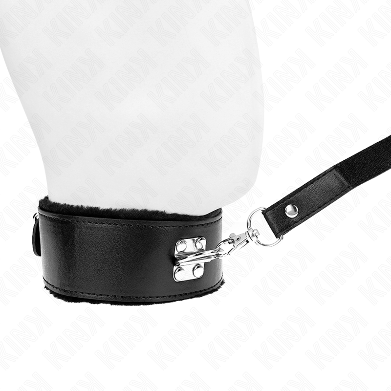 KINK - HALSKETTE MIT LEINE 116 CM MIT SILBERNEN NIETEN MODELL 4 SCHWARZ VERSTELLBAR 40-48 CM X 6 CM – Bild 3