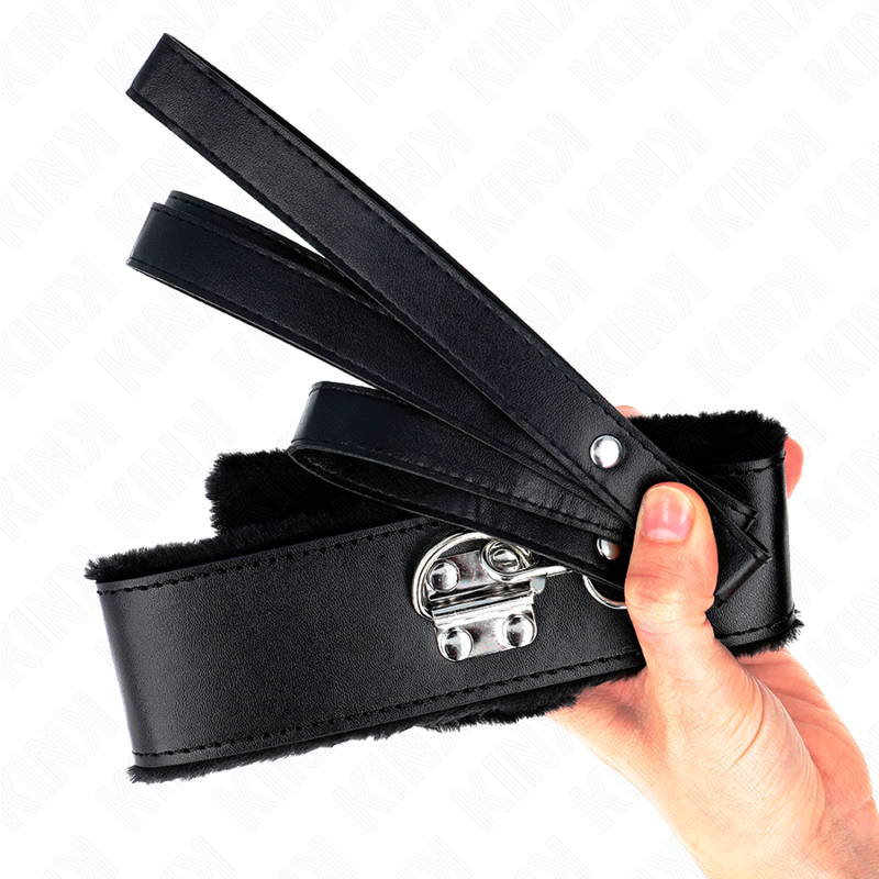 KINK - HALSKETTE MIT LEINE 116 CM MIT SILBERNEN NIETEN MODELL 4 SCHWARZ VERSTELLBAR 40-48 CM X 6 CM – Bild 5