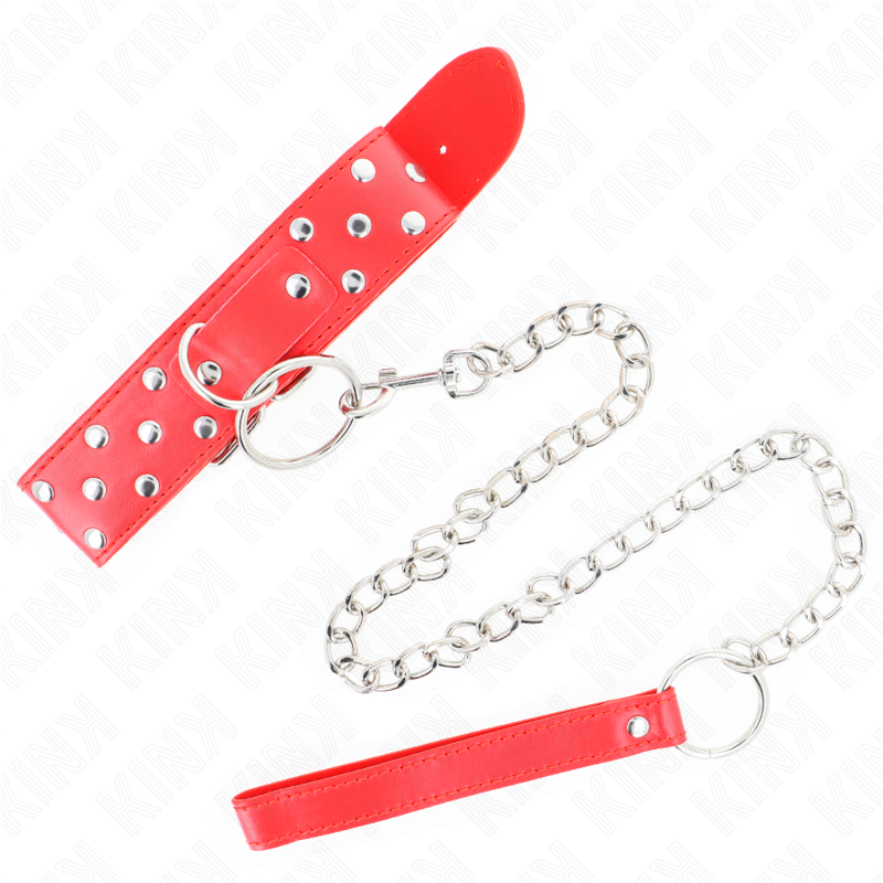 KINK - RING NIETEN BAND HALSKETTE MIT GÜRTEL 65 CM ROT VERSTELLBAR 36-50 CM X 3,8 CM – Bild 5
