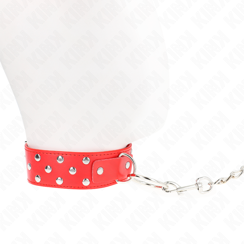 KINK - RING NIETEN BAND HALSKETTE MIT GÜRTEL 65 CM ROT VERSTELLBAR 36-50 CM X 3,8 CM – Bild 3