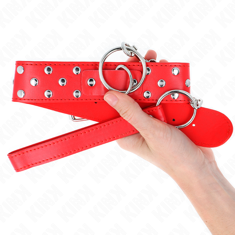 KINK - RING NIETEN BAND HALSKETTE MIT GÜRTEL 65 CM ROT VERSTELLBAR 36-50 CM X 3,8 CM – Bild 4