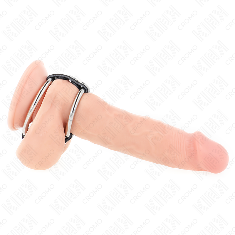 KINK - DOPPELTER PENISRING AUS METALL 3,8 CM BIS 5 CM MIT LEDER VERBUNDEN – Bild 2