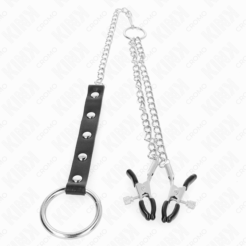 KINK - METALL-PENISRING MIT KETTE UND VERSTELLBAREN BRUSTKLAMMERN – Bild 3