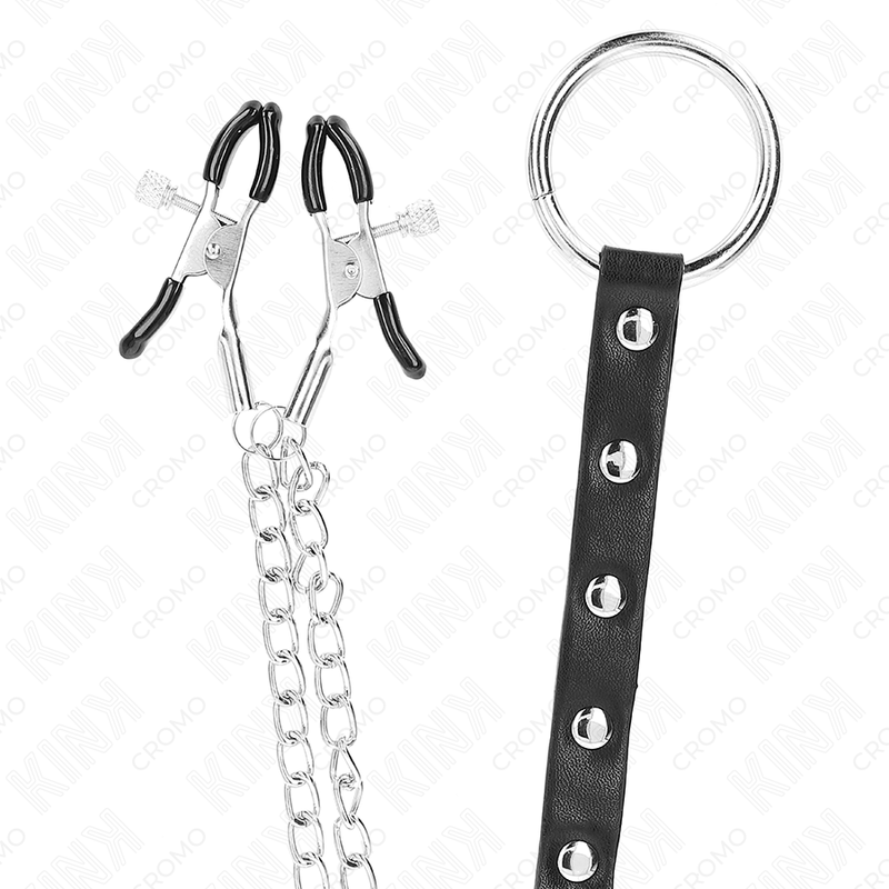 KINK - METALL-PENISRING MIT KETTE UND VERSTELLBAREN BRUSTKLAMMERN – Bild 5