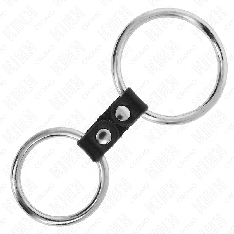 KINK - DOPPELTER PENISRING AUS METALL 3,7 CM BIS 5 CM VERBUNDEN DURCH LEDERBAND MODELL 2 – Bild 4