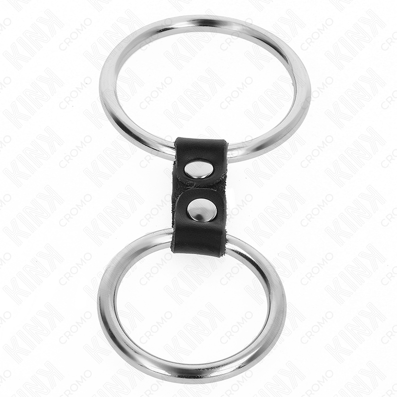 KINK - DOPPELTER PENISRING AUS METALL 3,7 CM BIS 5 CM VERBUNDEN DURCH LEDERBAND MODELL 2 – Bild 3