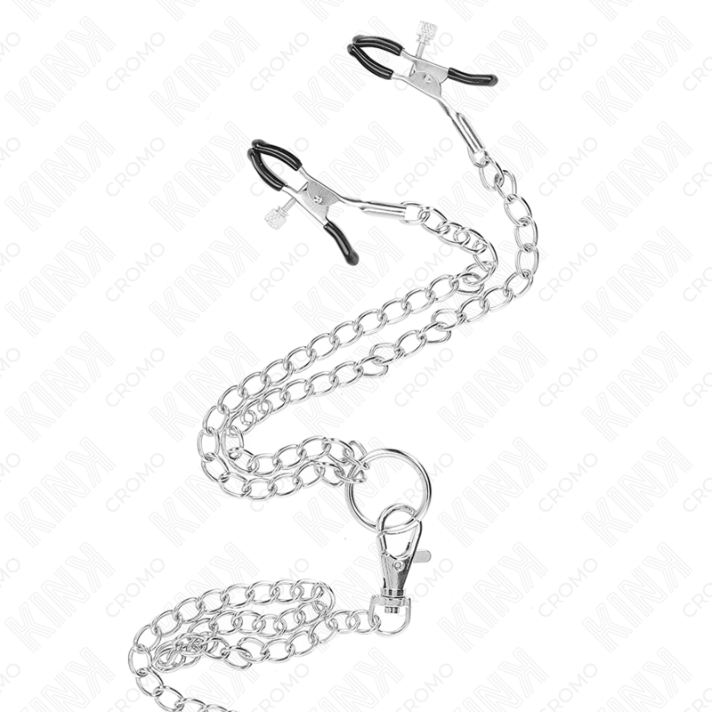 KINK - DREIFACH CHROM METALL PENISRING 3 CM BIS 4,5 CM MIT 26 CM METALLKETTE UND BRUSTKLAMMERN – Bild 4