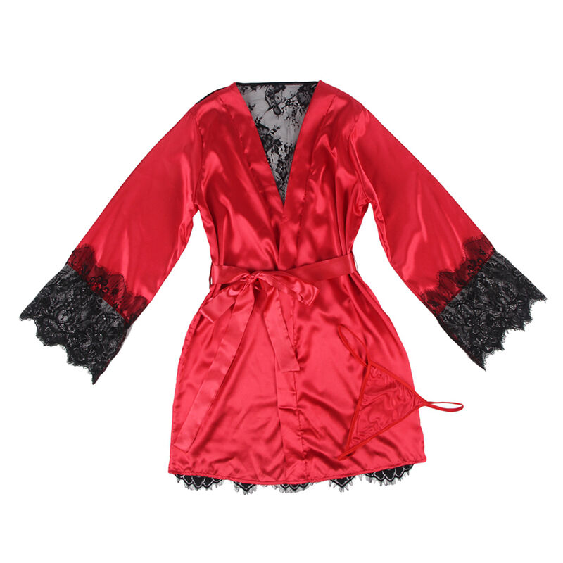 SUBBLIME - 954017 SPITZEN-UNTERHEMD MIT TRANSPARENTEM RÜCKEN UND STRING, ROT/SCHWARZ, S/M – Bild 4