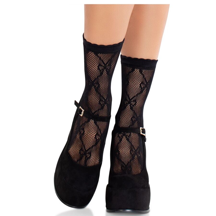 LEG AVENUE  SCHWARZE SPITZENSOCKEN MIT SCHLEIFE
