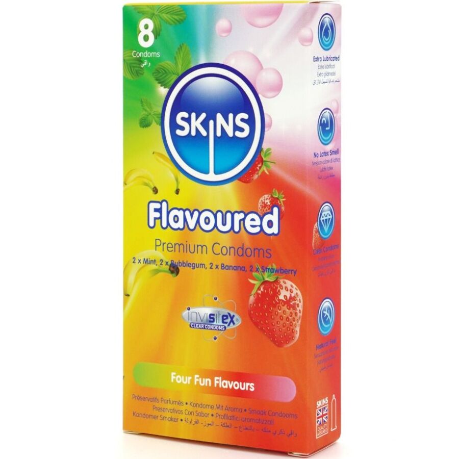 SKINS - PREMIUM-KONDOME MIT VERSCHIEDENEN GESCHMACKSRICHTUNGEN, 8ER-PACK – Bild 2