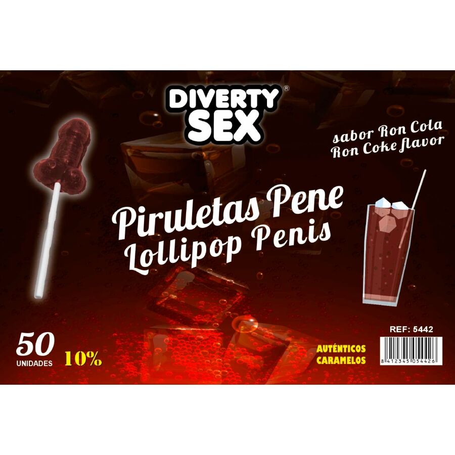 DIABLO GOLOSO  50 PENIS-LOLLIPOPS RON-COLA-GESCHMACK 10 % ALKOHOL