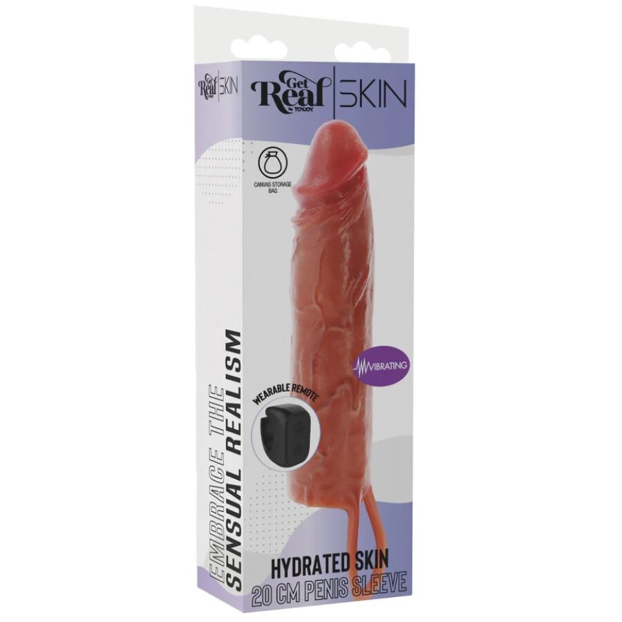 GET REAL FEUCHTIGKEITSSPENDENDE SILIKON-VIBRATIONS-PENISHÜLLE IN KARAMELL, 20 CM – Bild 5