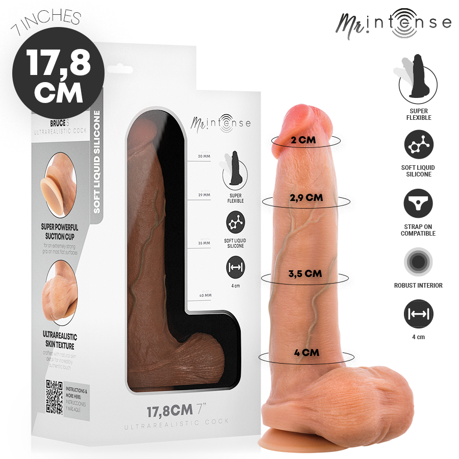 MR INTENSE  BRUCE S SILIKON-DILDO MIT HODEN, 17,8 CM, Ø 4 CM