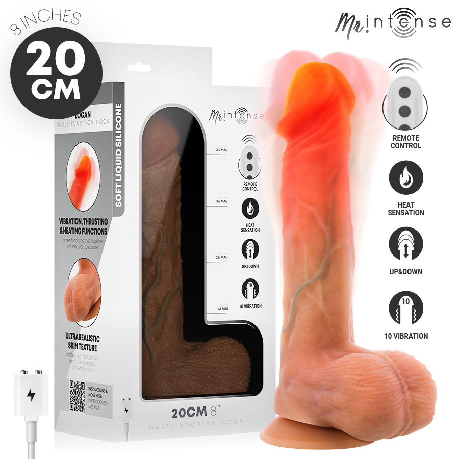 MR INTENSE - LOGAN VIBRATOR DILDO SILIKON MIT WÄRMEEFFEKT UND FERNBEDIENUNG 20 CM -Ø- 4,1 CM