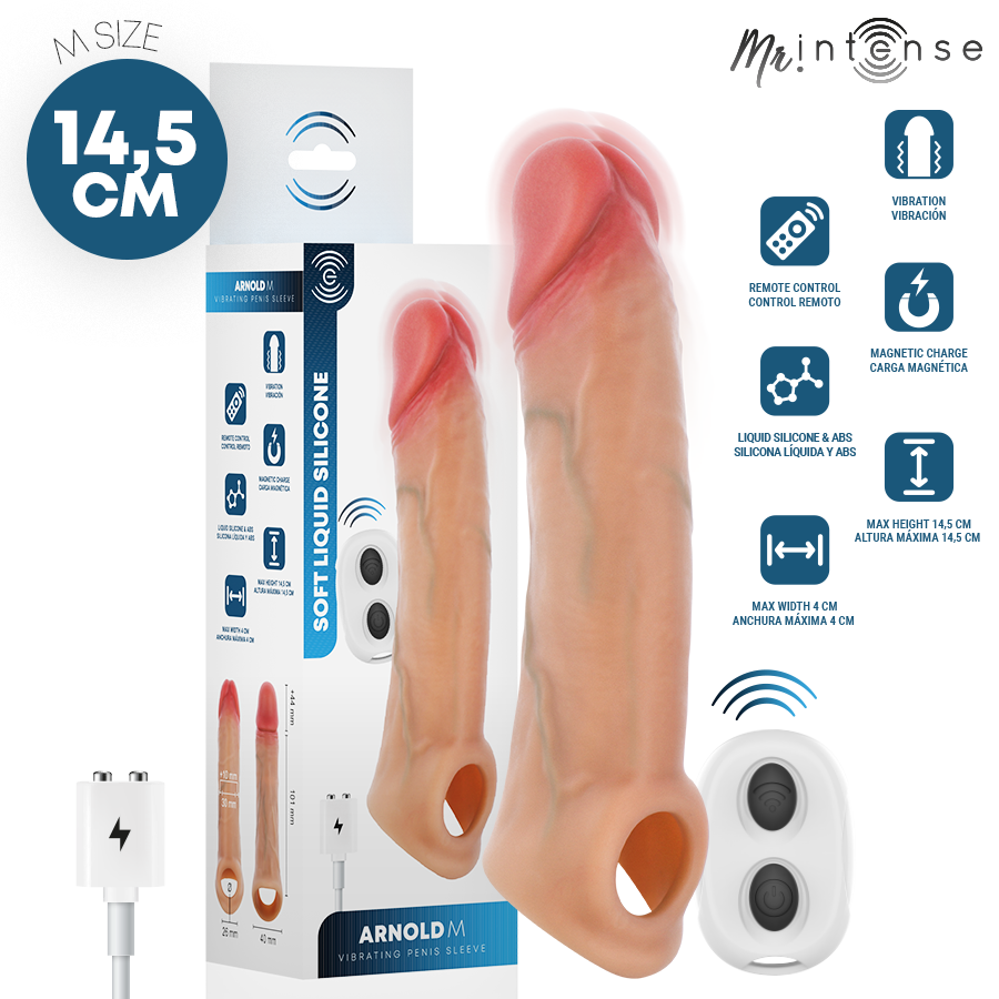 MR INTENSE - ARNOLD M VIBRATOR SILIKON-PENISHÜLLE MIT FERNBEDIENUNG 14,5 CM -Ø- 4 CM