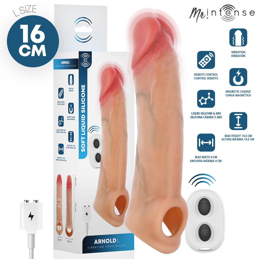 MR INTENSE - ARNOLD L VIBRATOR SILIKON-PENISHÜLLE MIT FERNBEDIENUNG 16 CM -Ø- 4,5 CM