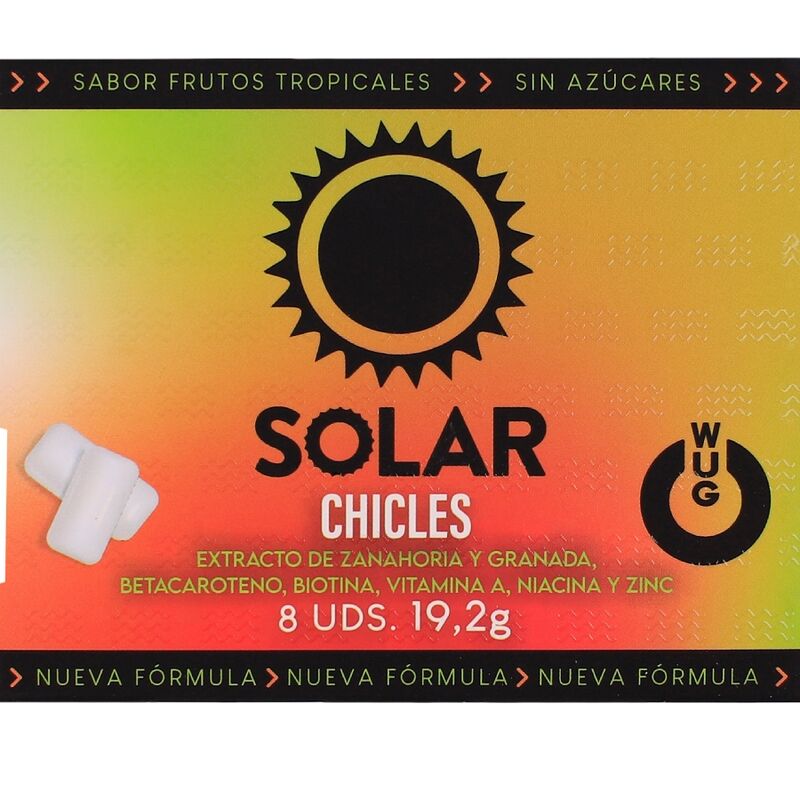 img_226519_b5834b6e63efd523ecc3cbd5a9f7eddb_1.jpg WUG Solar Der Kaugummi, der Ihre Haut auf die Sonne vorbereitet. Blisterpackung mit 8 Stück