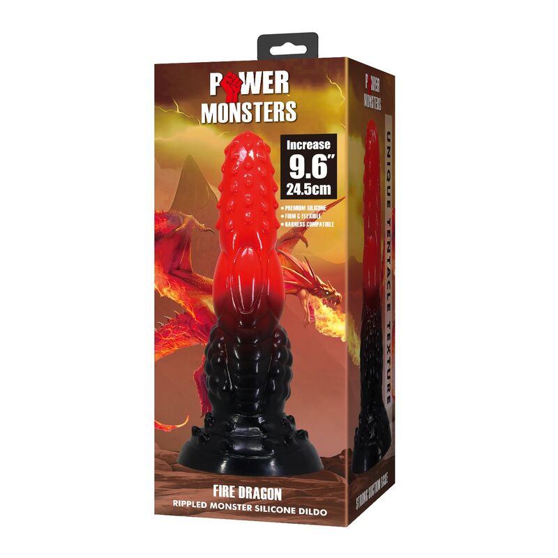 POWER MONSTERS FEUERDRACHEN-FANTASIE-DILDO MIT SAUGNAPF 24,5 CM Ø 5,8 CM ROT SCHWARZ – Bild 2