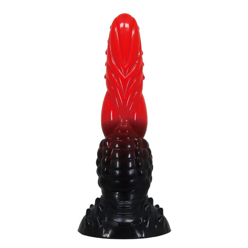 POWER MONSTERS  FEUERDRACHEN-FANTASIE-DILDO MIT SAUGNAPF 24,5 CM Ø 5,8 CM ROT  SCHWARZ