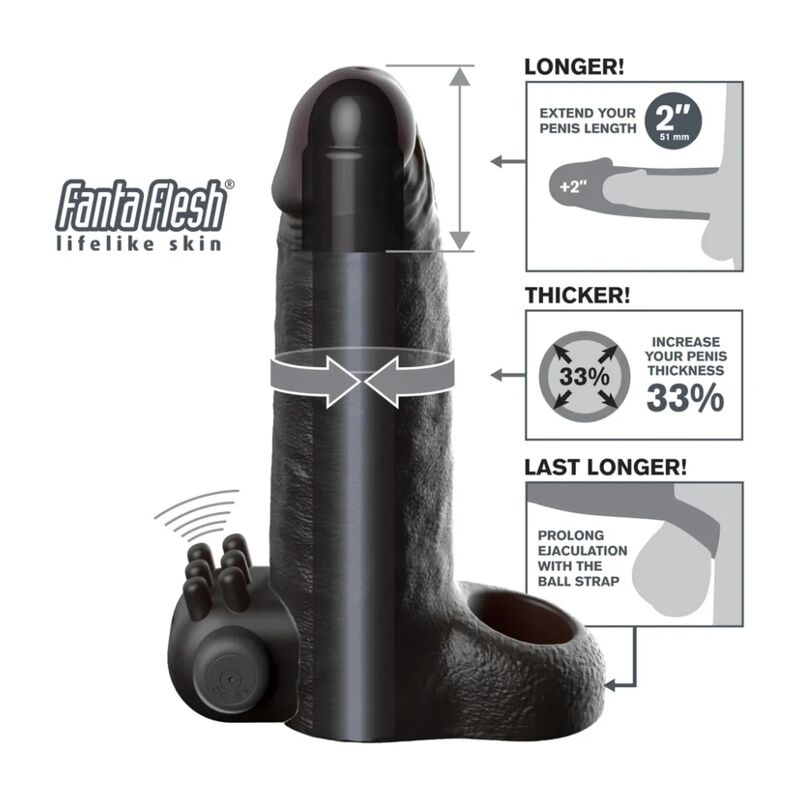 FANTASY X-TENSIONS VIBRIERENDE REALISTISCHE 5 CM PENISVERLÄNGERUNGSHÜLLE, SCHWARZ – Bild 4