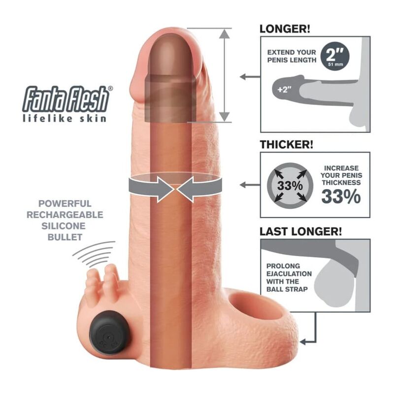 FANTASY X-TENSIONS VIBRIERENDE, REALISTISCHE 5 CM PENISVERLÄNGERUNGSHÜLLE, BEIGE – Bild 4