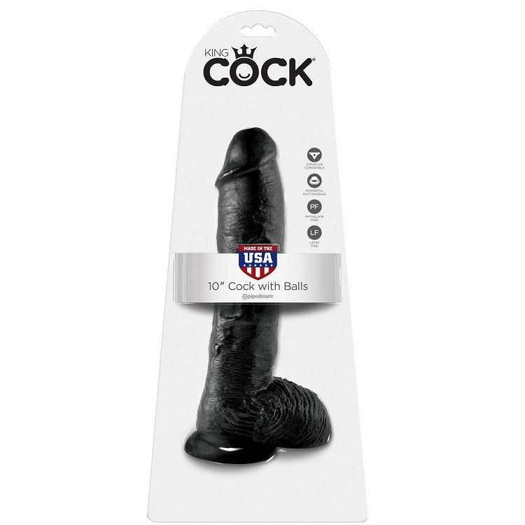KING COCK - DILDO SCHWARZ MIT EIER 25.4 CM