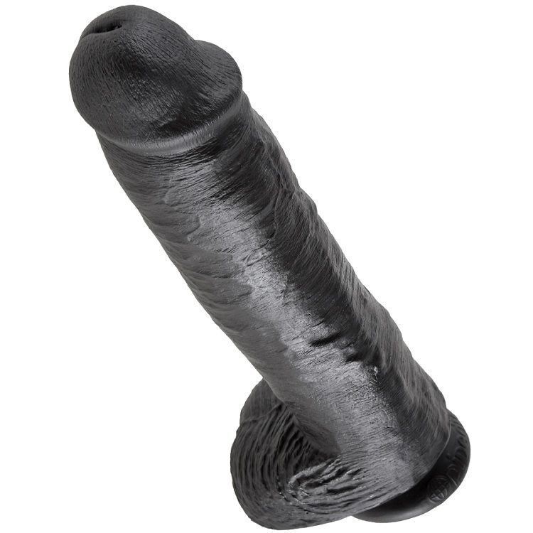 KING COCK - DILDO SCHWARZ MIT EIER 28 CM